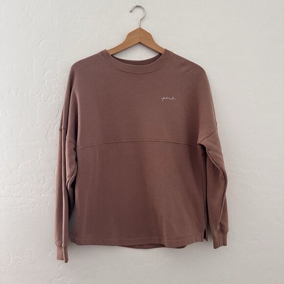 Victoria’s Secret Pullover Love Pink Embroidered Brown Beige Clay XS Oversized - Picture 4 of 10